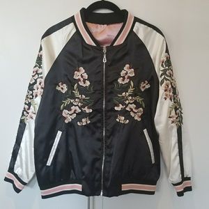 NWOT Floral Embroidered Baseball Jacket